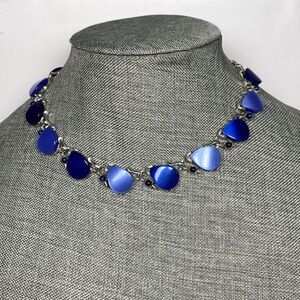 Coro Necklace Blue Thermoset Blue Unmarked Vintage 13”+3”